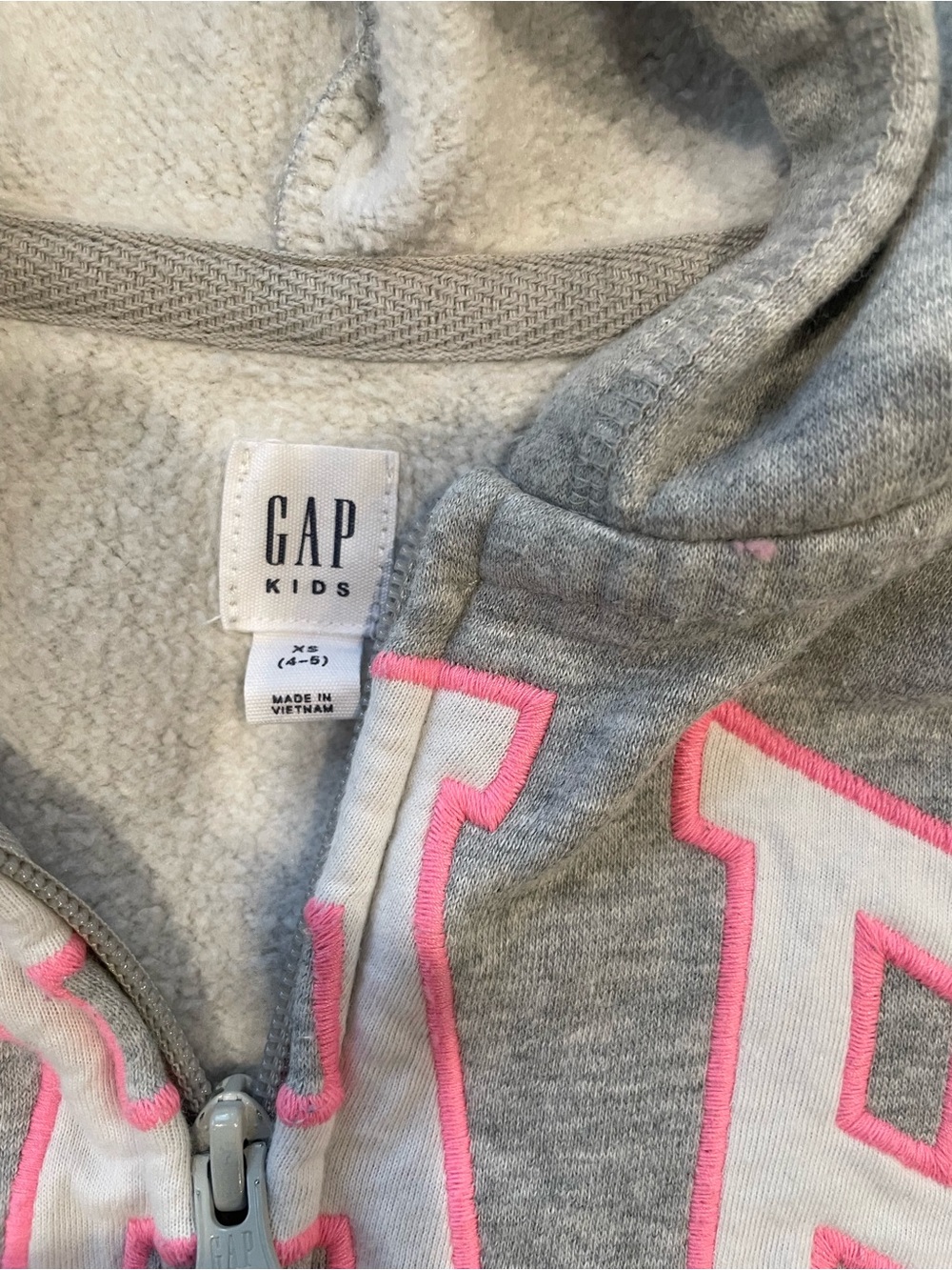 GAP Kids Gray Zip Hoodie with Pink & White Lettering